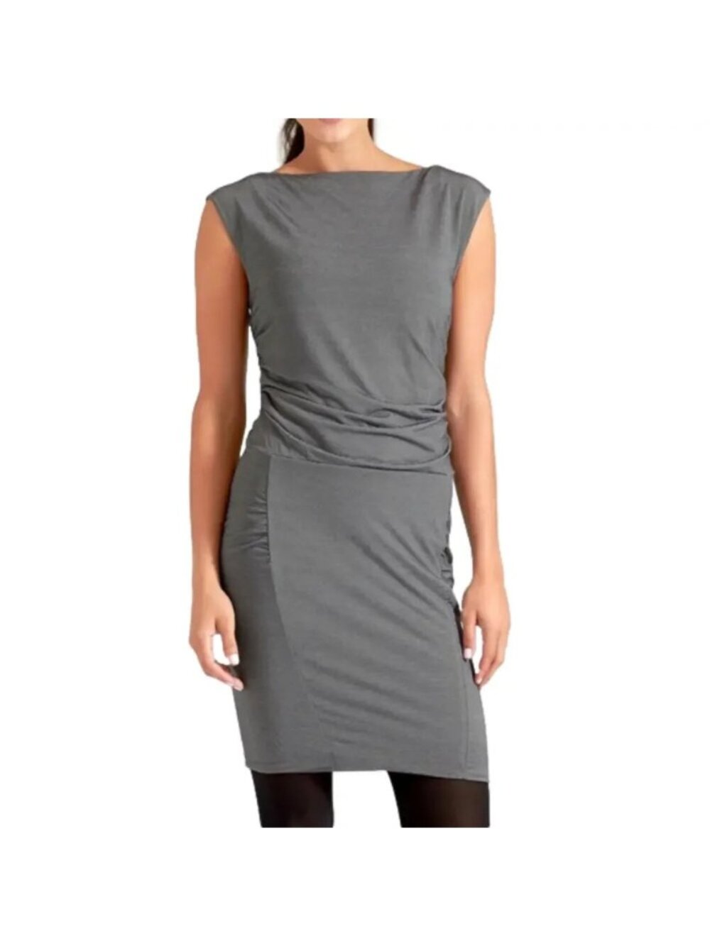 Athleta Westwood Mico Stripe Grey Stretch Dress - Small